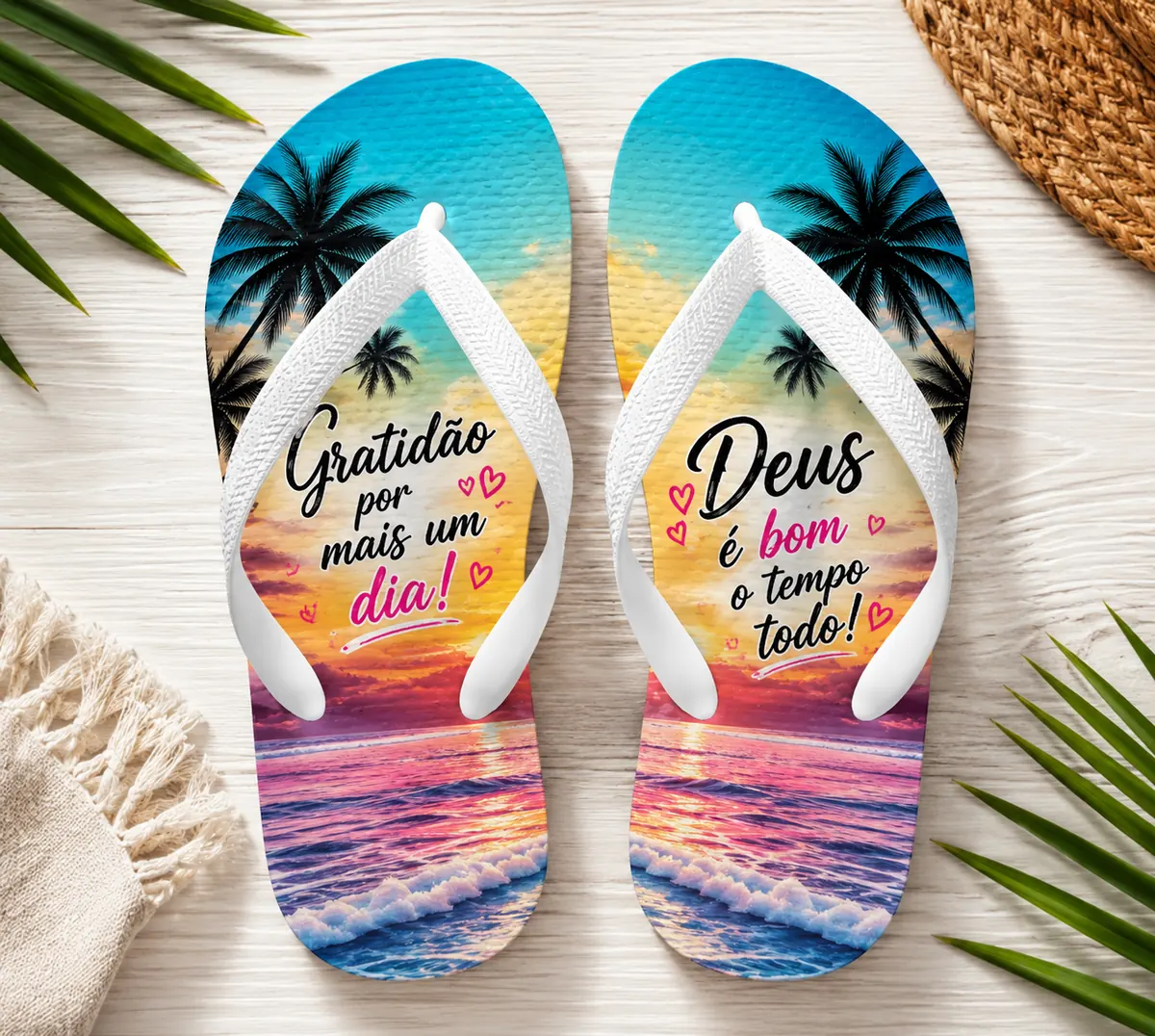 Chinelos sublimados Deus é bom
