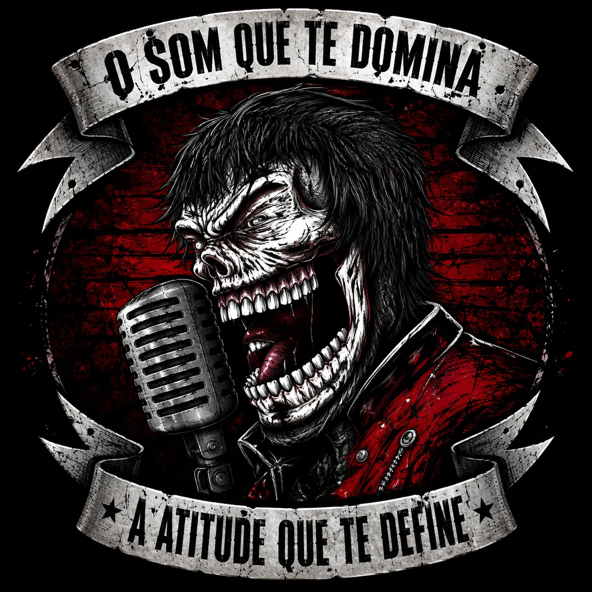 Arte rock com caveira e microfone para sublimação