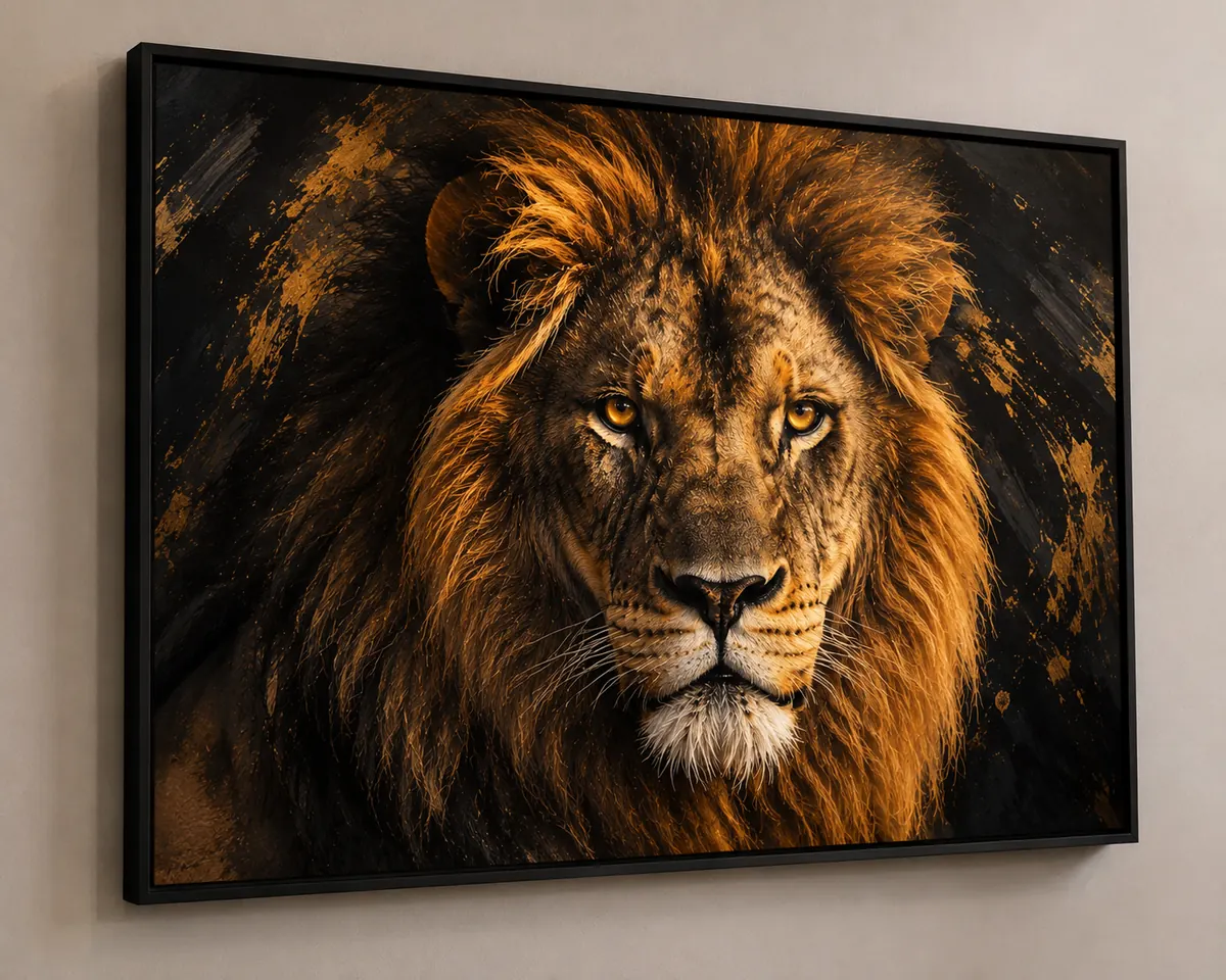 Quadro decorativo com leão dourado